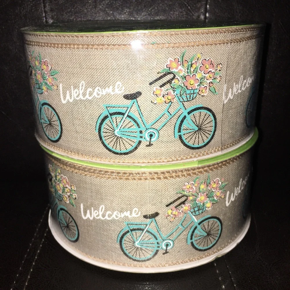 2 rolls of 50 yards each 2.5” Welcome bicycle with flowers